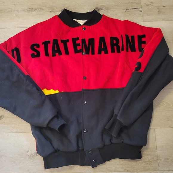 Vintage USA Marine Corps Rally Sports Varsity Snap Button Jacket Sz XXL - Picture 1 of 16